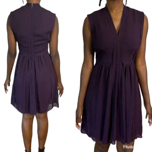 Rebecca Taylor Sleeveless V-Neck Plum Purple Fit and Flare Dress - Size 8 - Picture 2 of 11